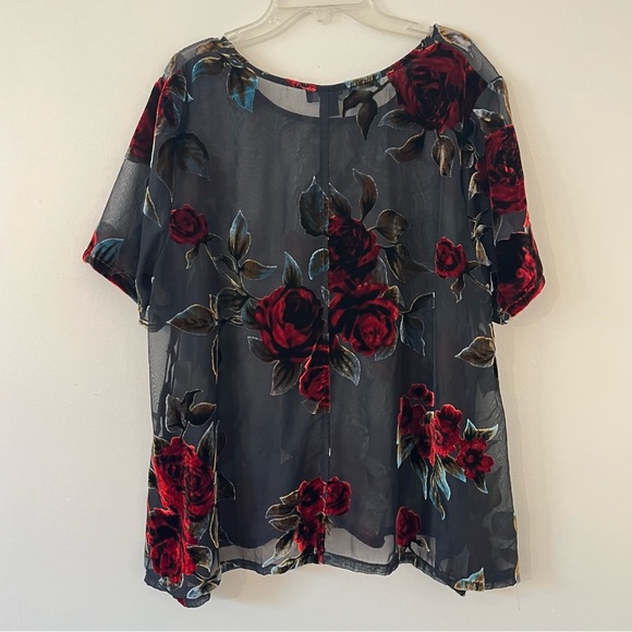 Karen Kane Womens Velvet Burnout Pullover Floral Blouse (J1) - Picture 7 of 11